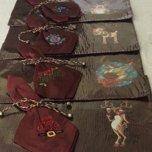 Festive Christmas Place Mats & Napkin Set of four with Embroidery figures.
